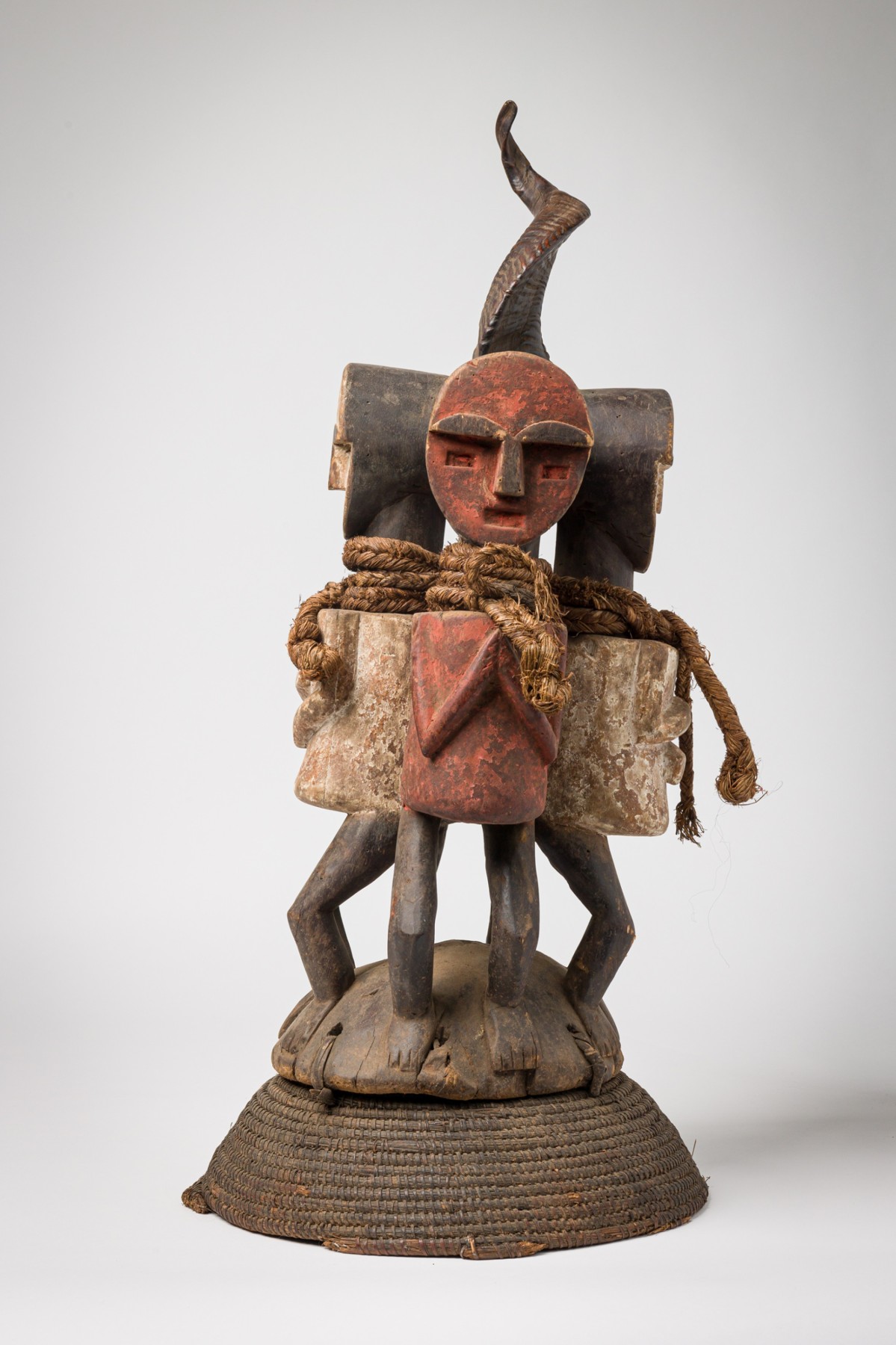 African d r congo reliquary basket with four figures