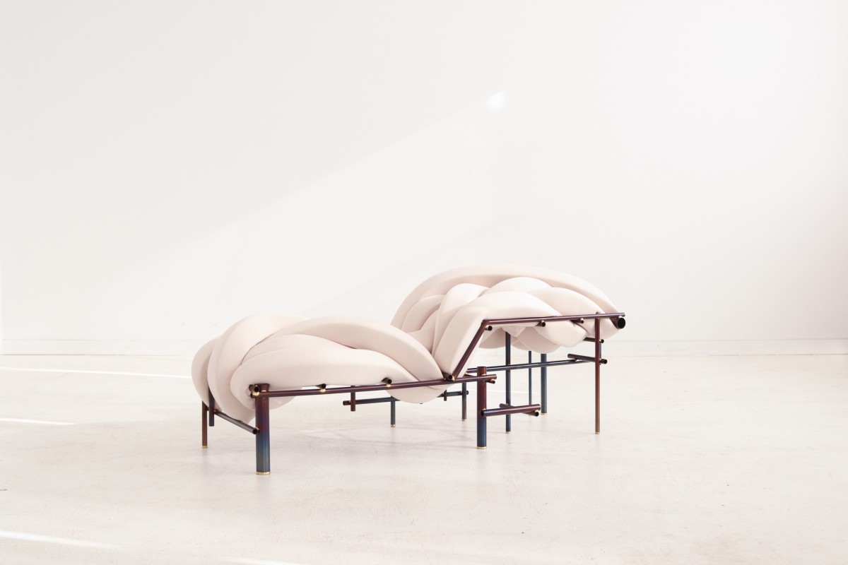 Contemporary upholstered foam unique bench