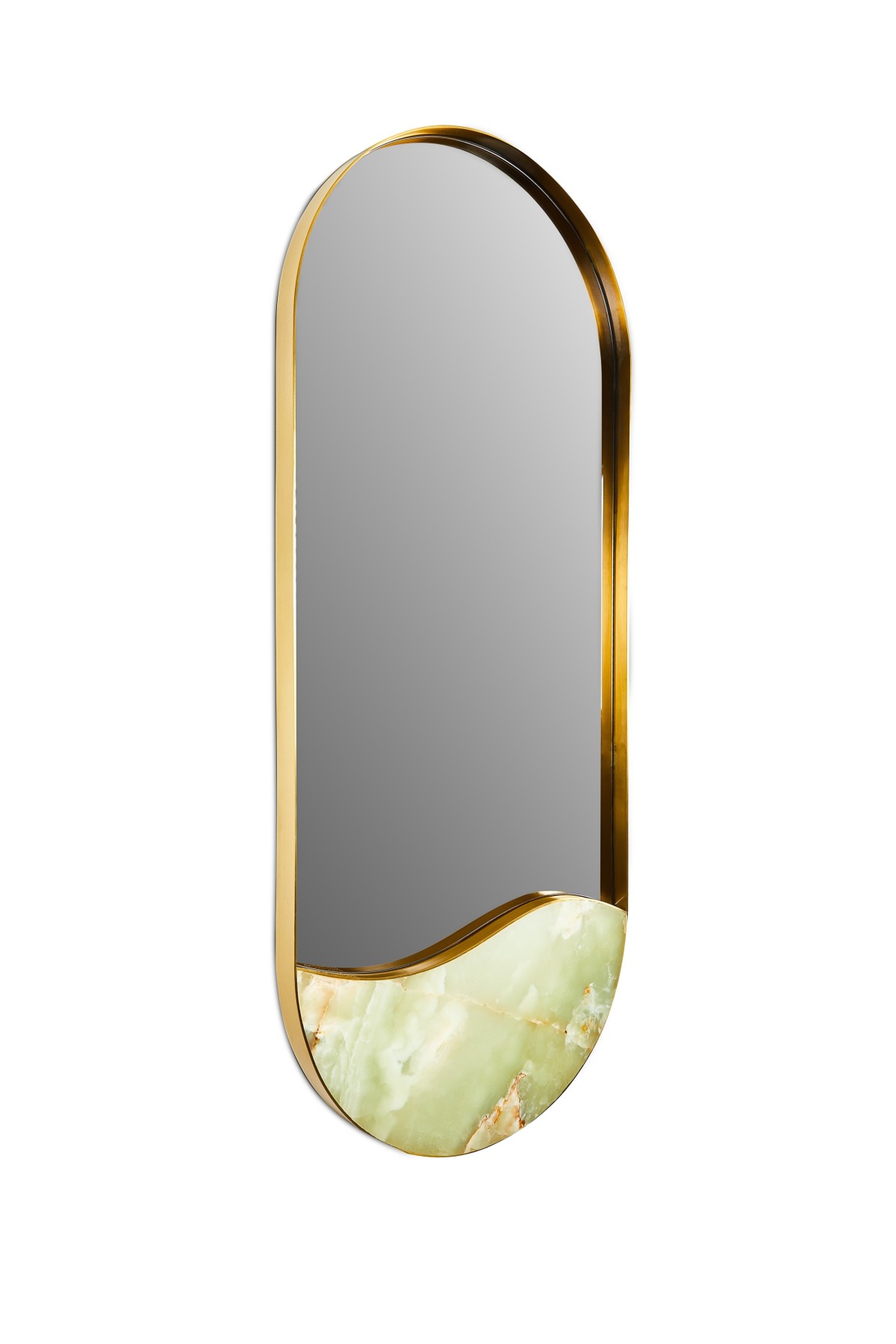 Contemporary brass and onyx wall mirror