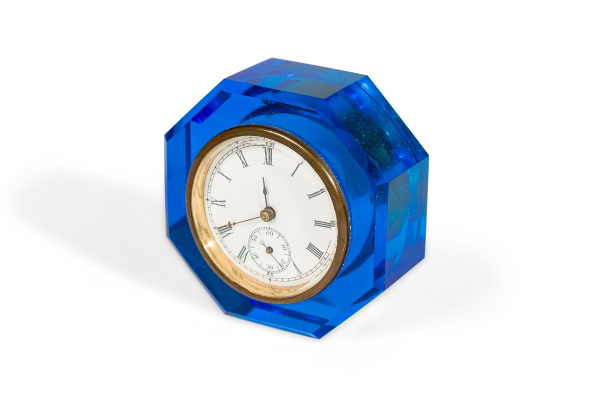 Victorian cobalt blue art glass octagonal clock