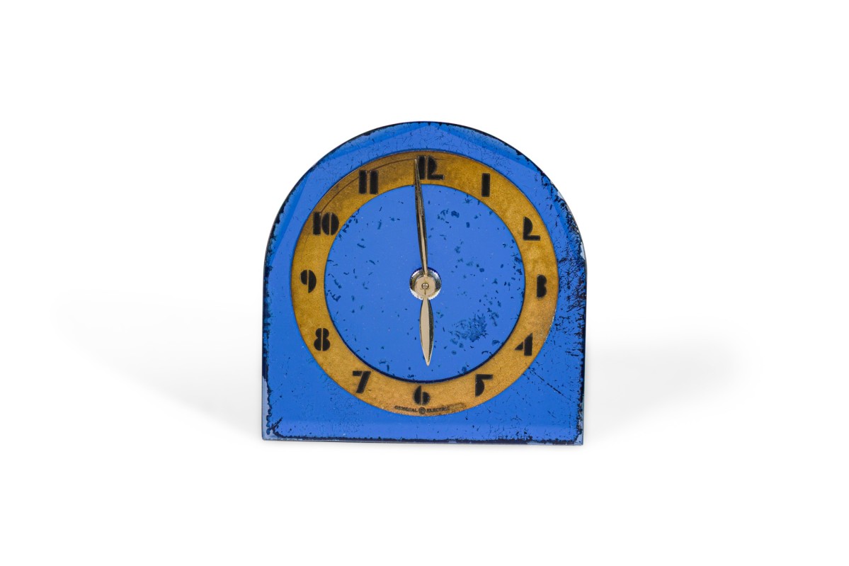 Art deco style american electrified blue table clock