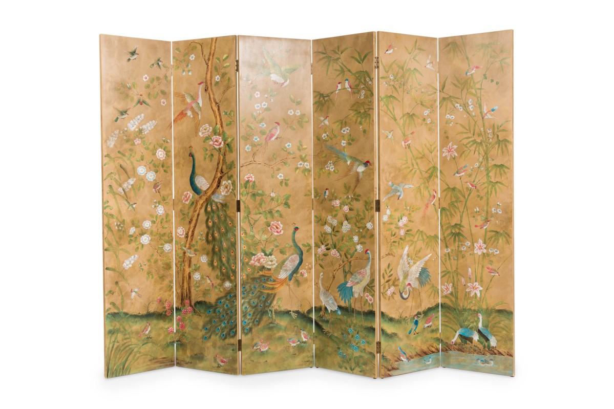 Contemporary asian style 6 fold panel screen