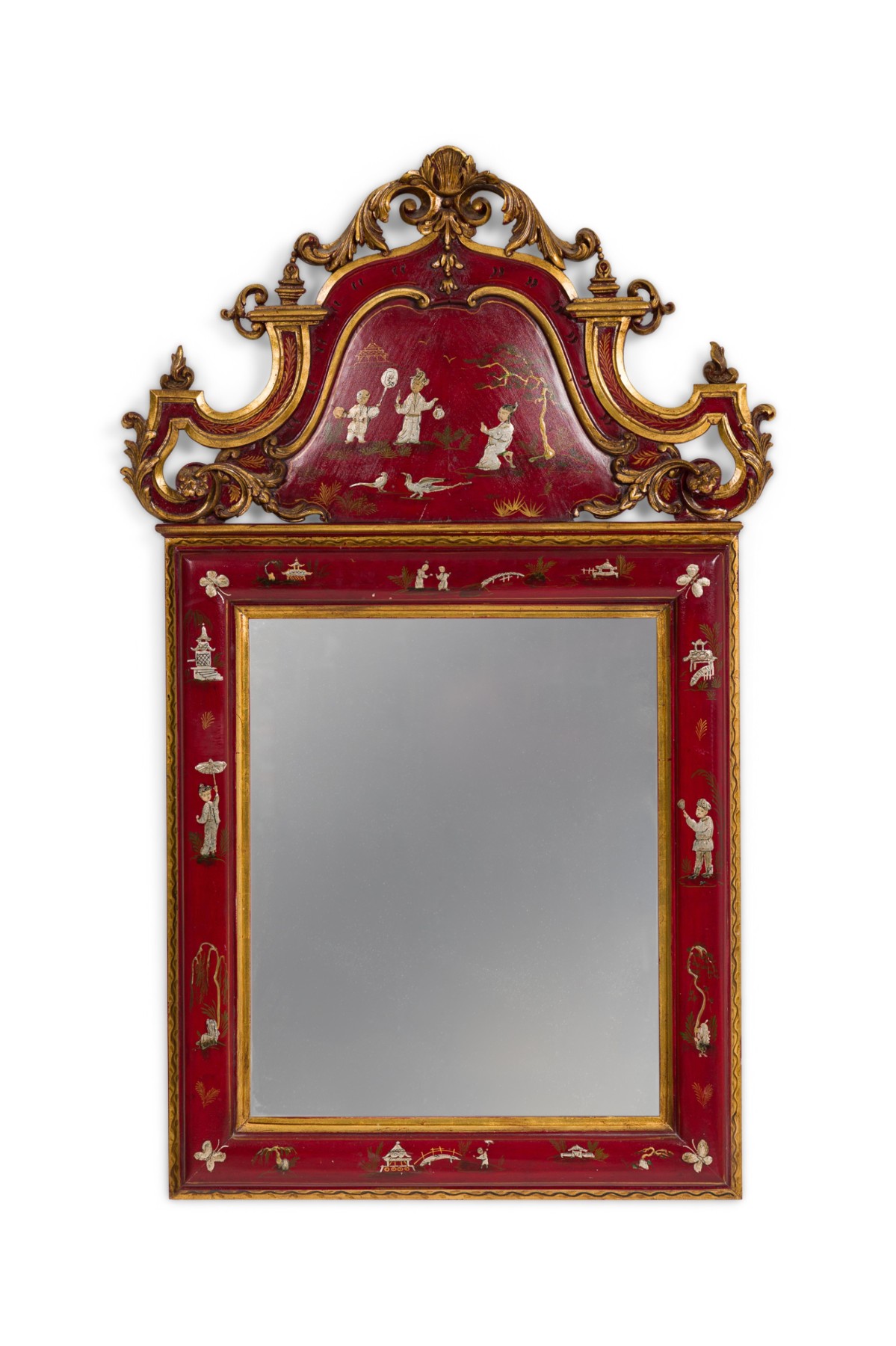 English queen anne style chinoiserie red wall mirror