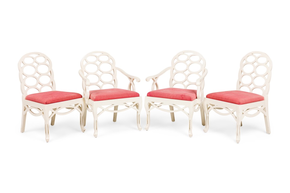 White and pink loop armchairs