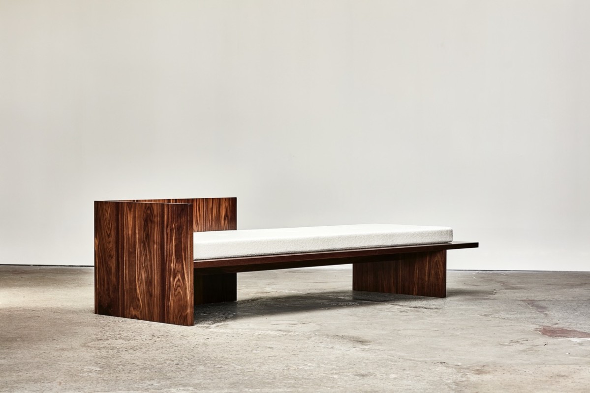 French contemporary walnut boucle daybed