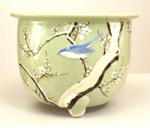 Chinese celadon porcelain pot with bird