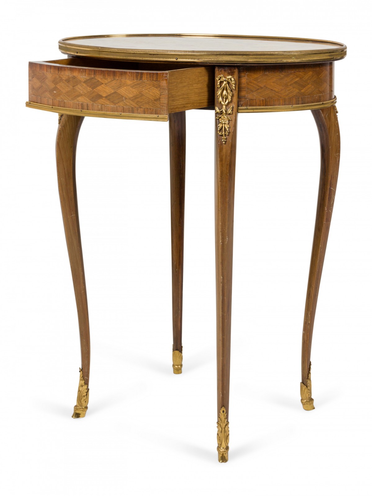 French louis xv kingwood parquetry end table