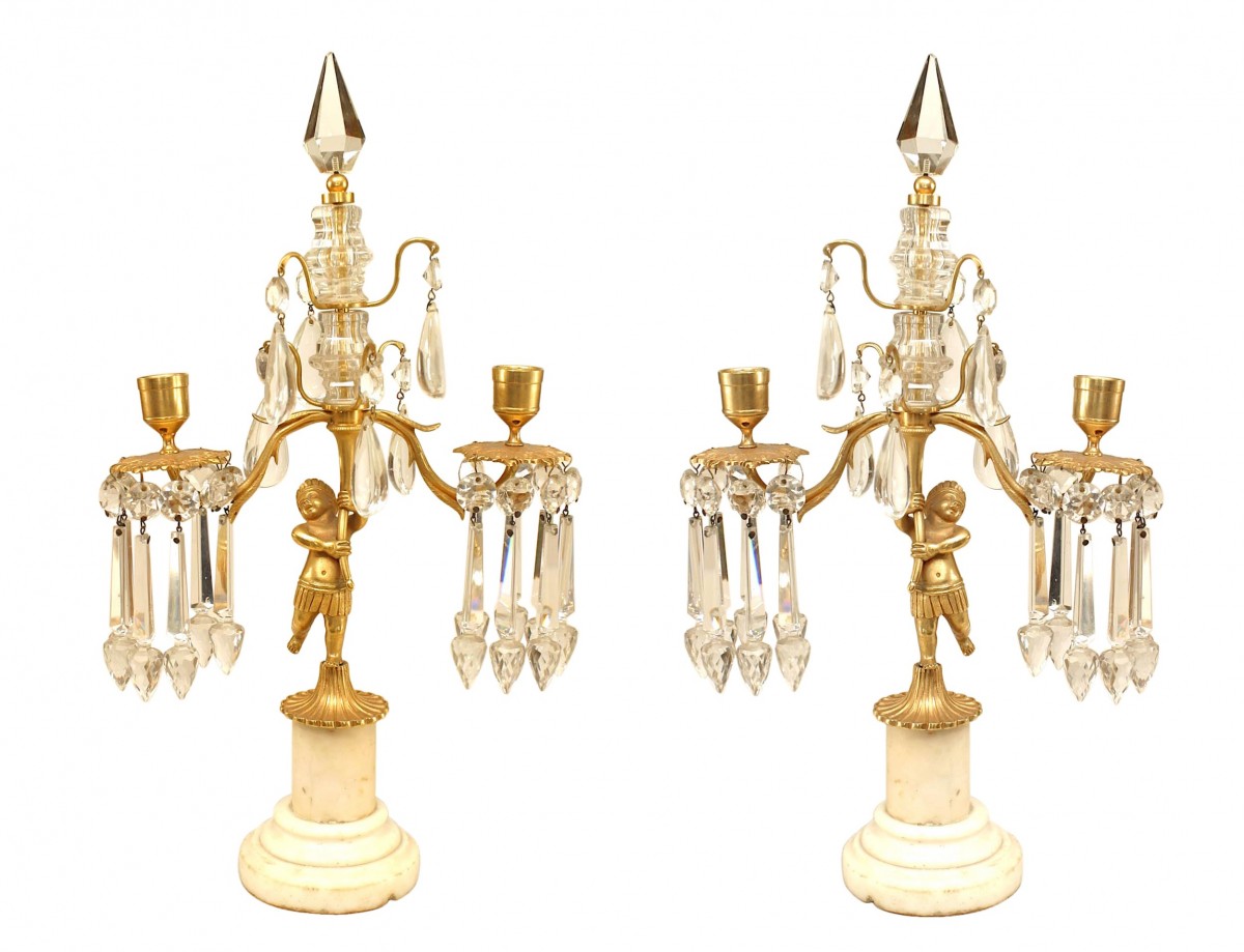 French victorian gilt bronze and crystal candelabras