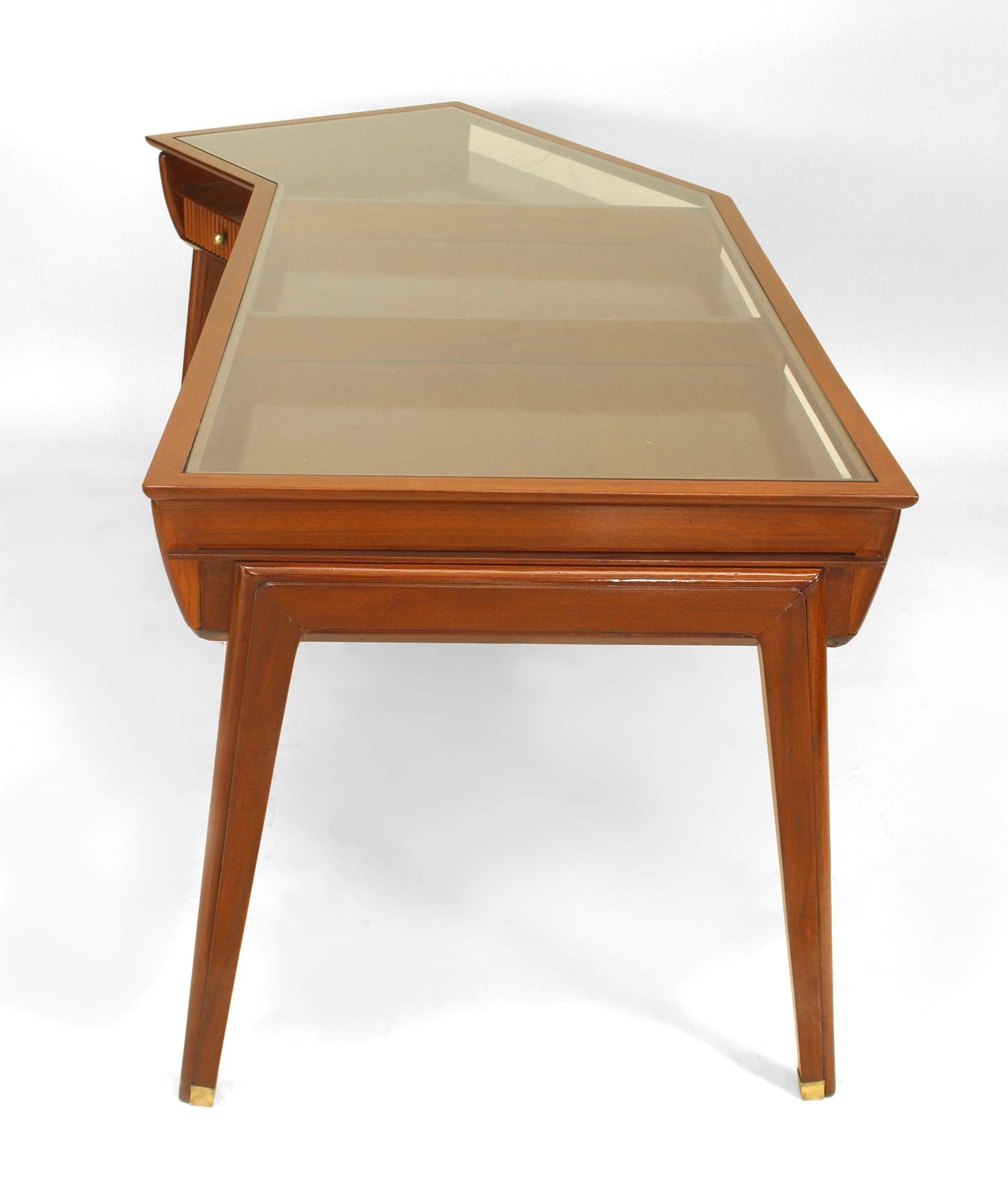 Italian mahogany angular glass top desk