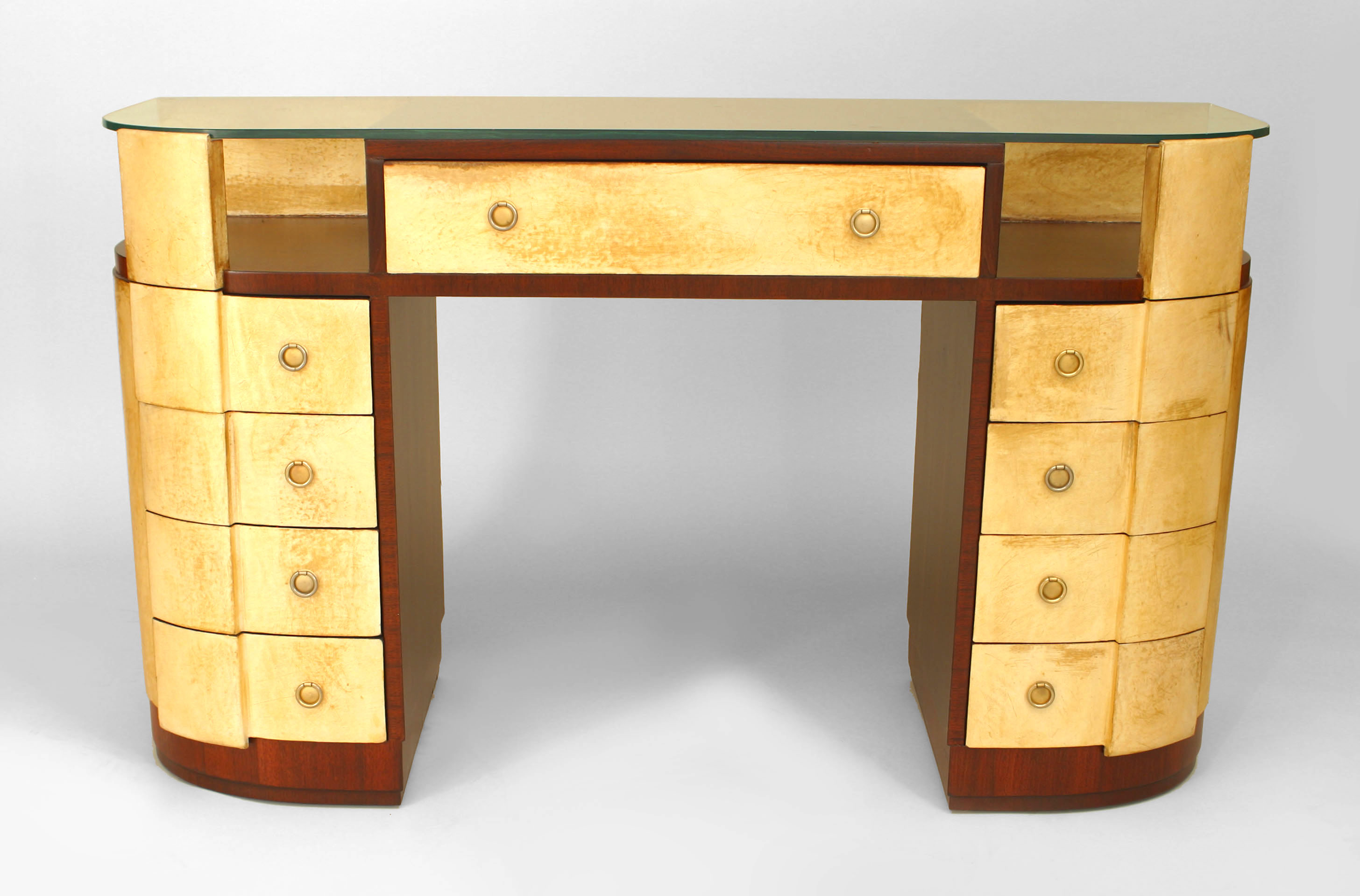 French art deco mahogany and parchment dressing table 1