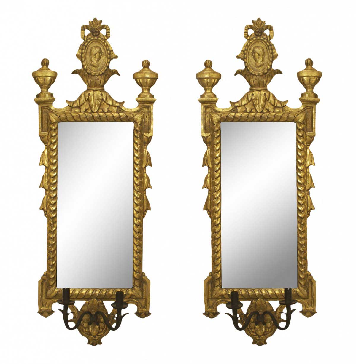 Italian neoclassic gilt wood and iron wall mirrors