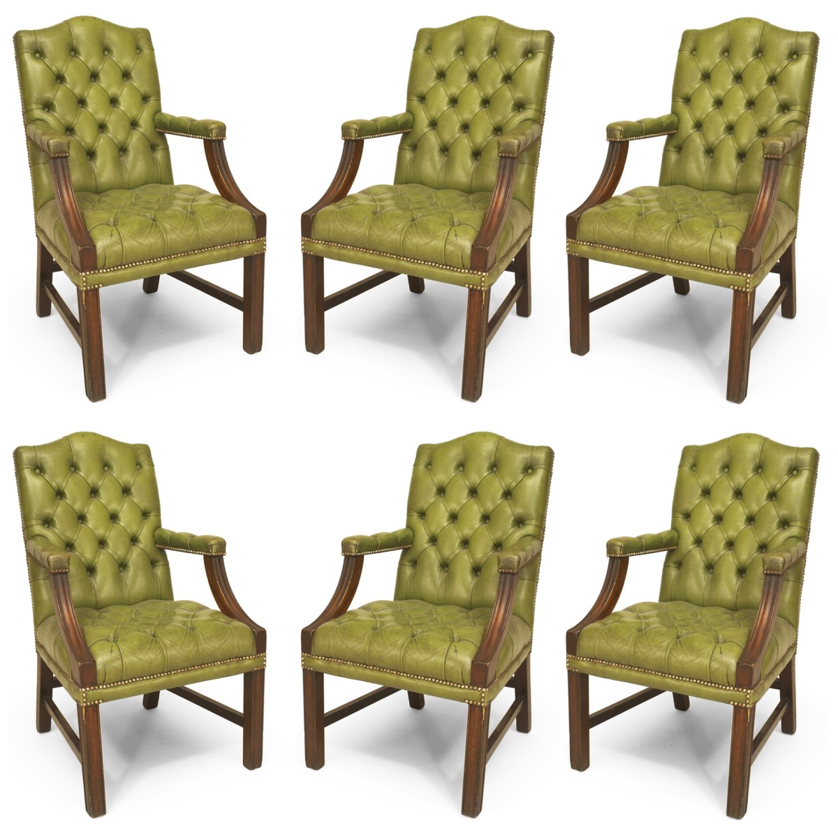 English georgian green tufted chairs