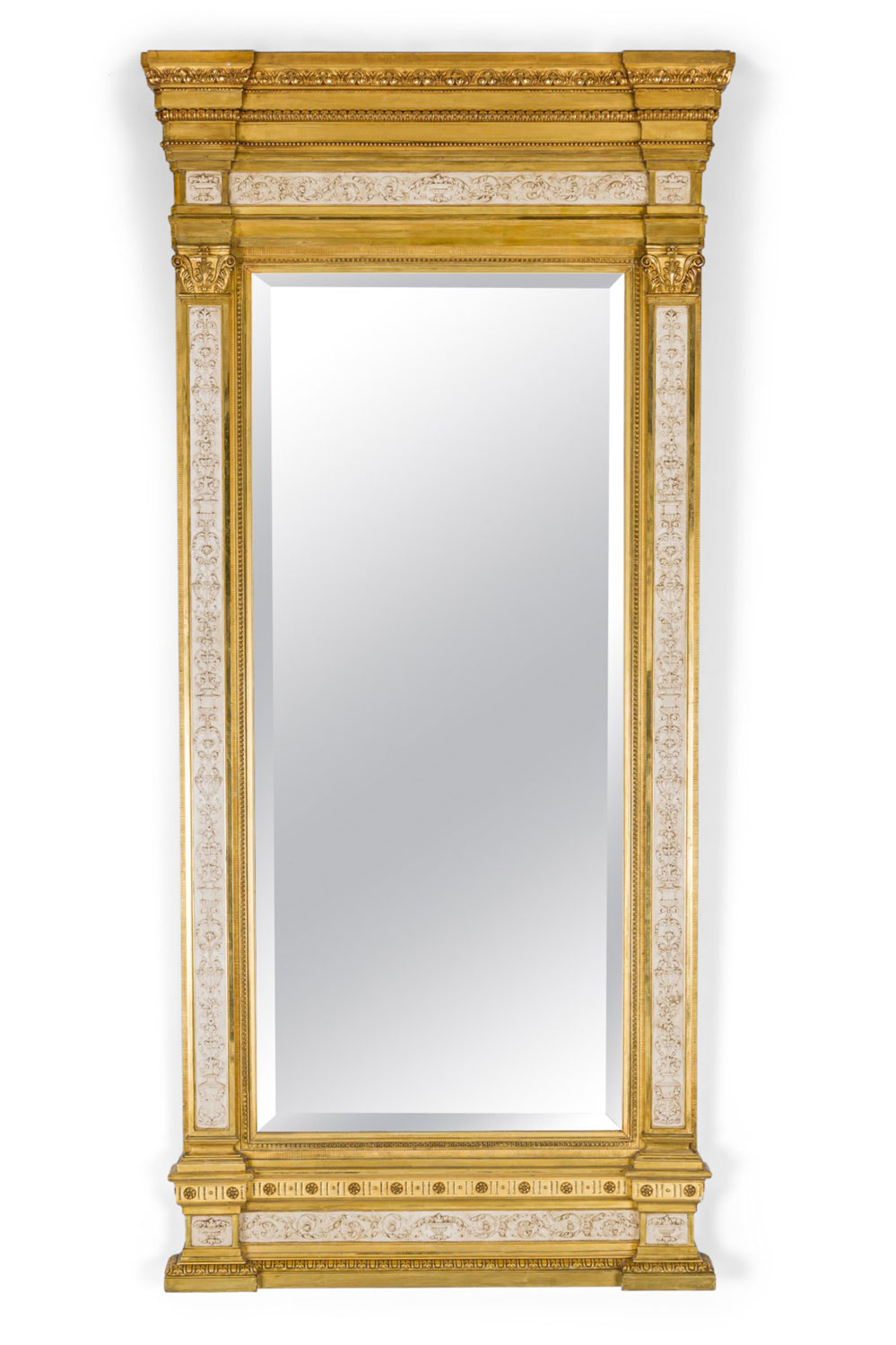 Swedish neo classic monumental cream painted and parcel gilt wall mirror