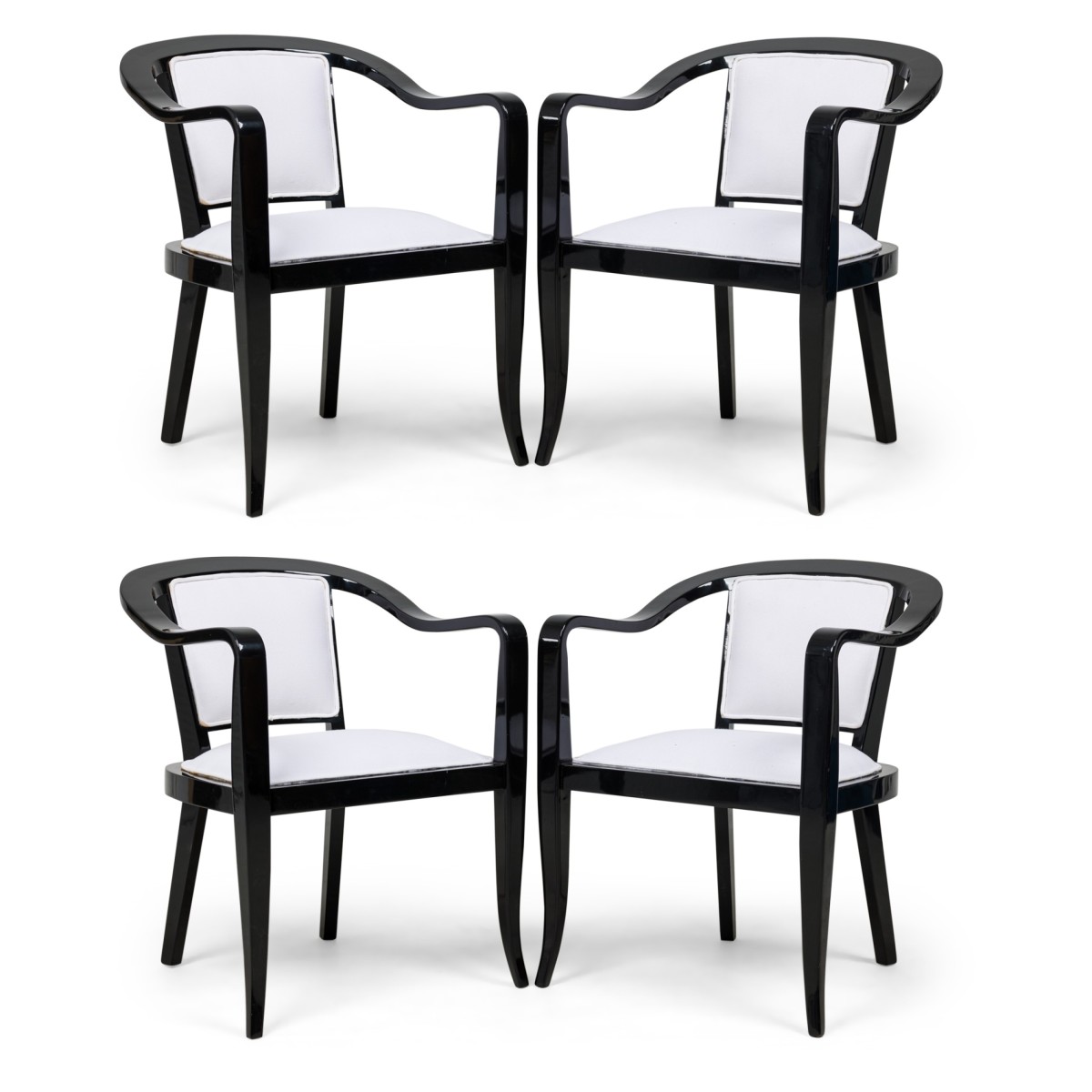 Set of 4 american mid century ed wormley ebonized with white upholstery armchair