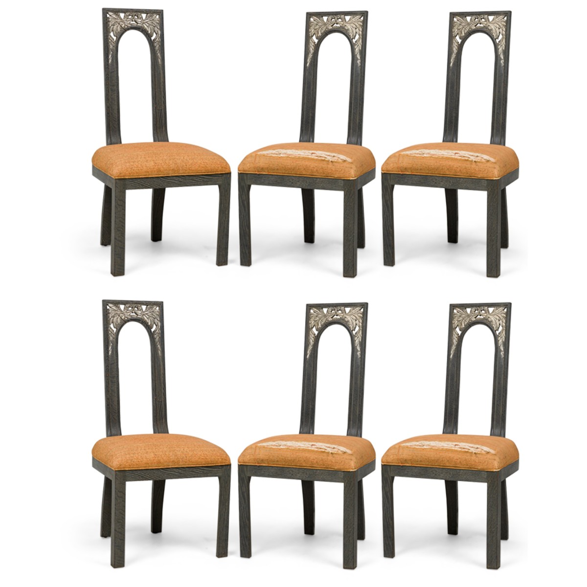 Set of 6 james mont mid century american modern cerused and silver gilt dining side chairs