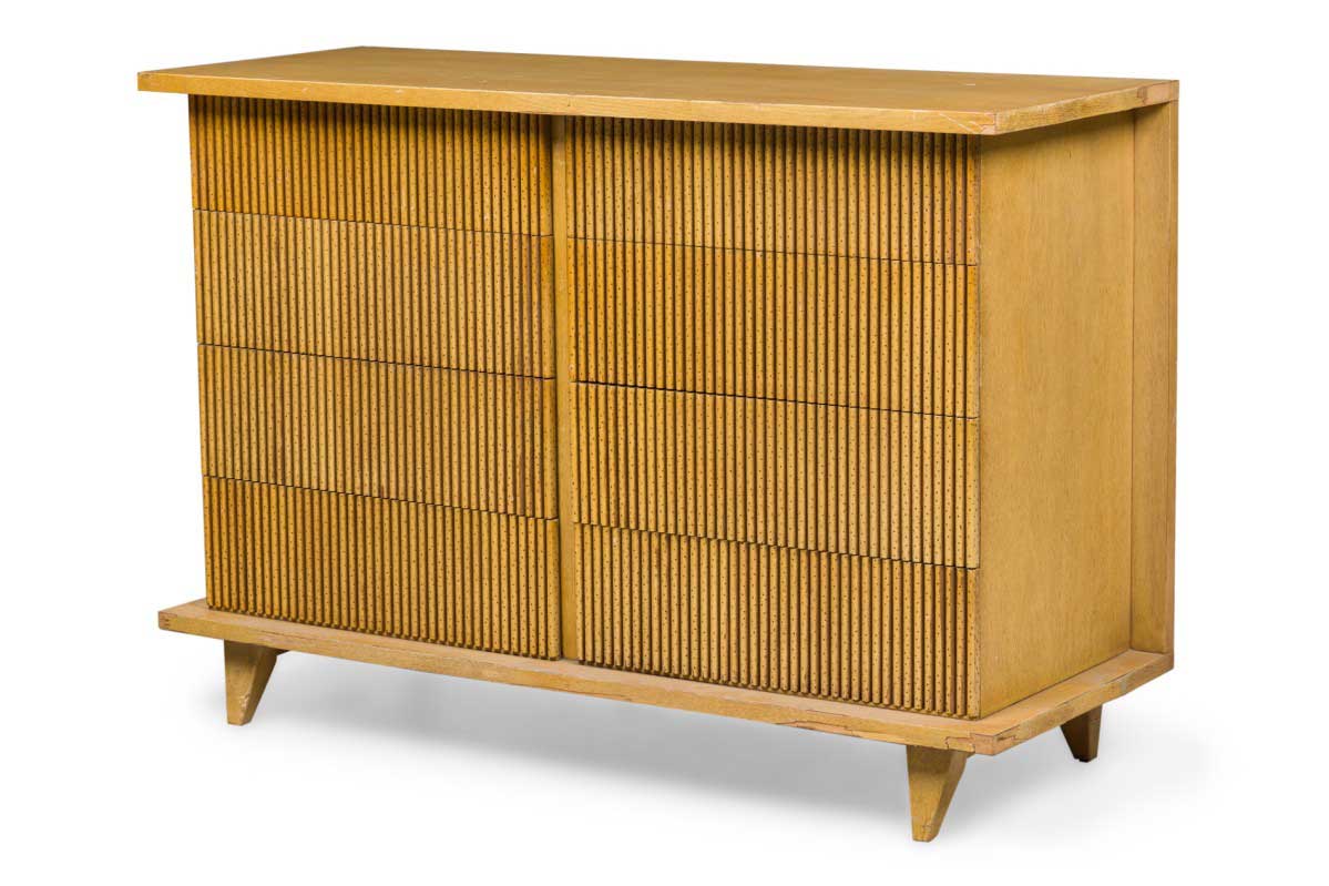 American of martinsville mid century american bleached mahogany faux bamboo front 8 drawer chest