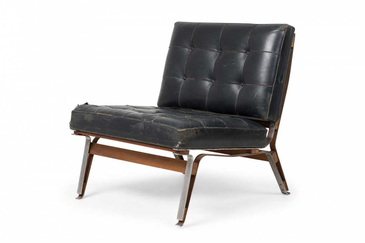 Ico parisi mid century italian metal black leather upholstered dining club chair