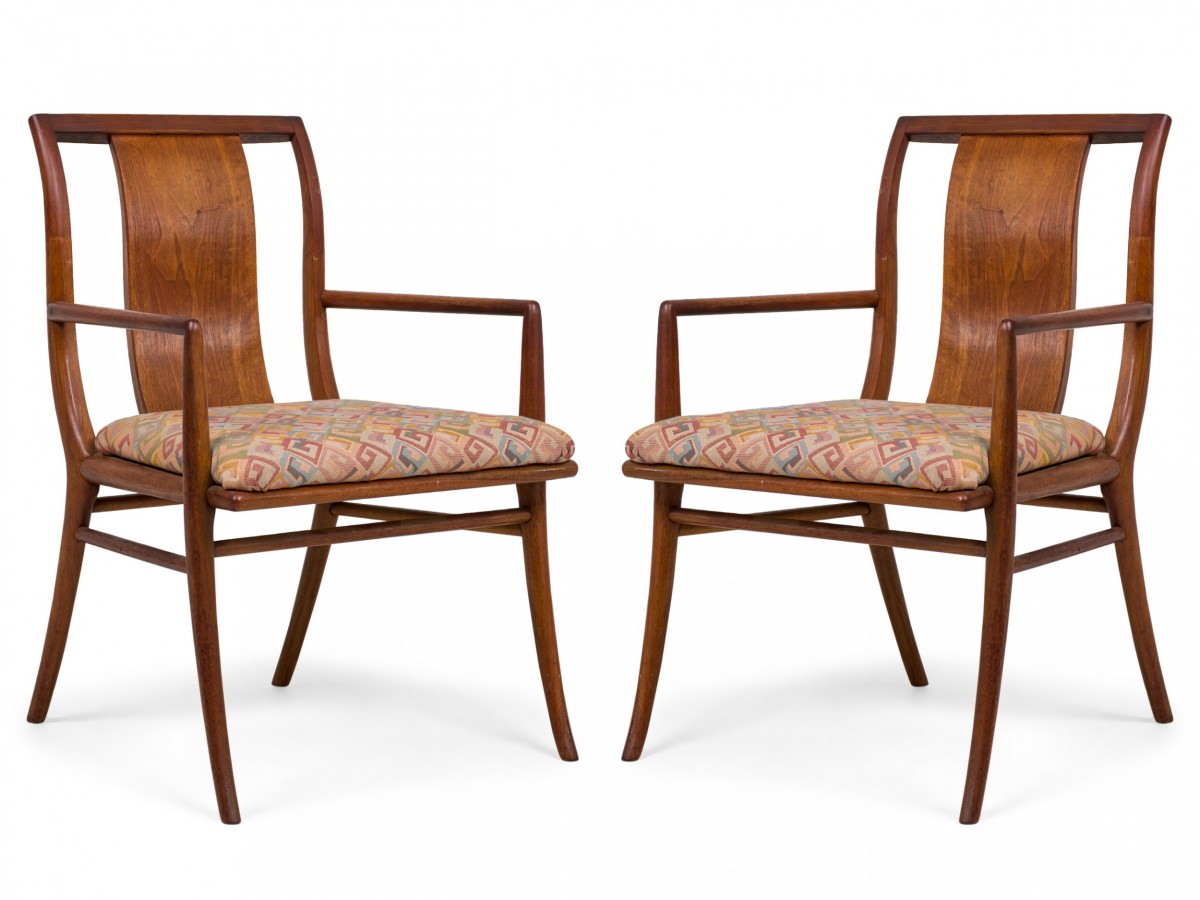 Pair of mid century american upholstered seat armchairs