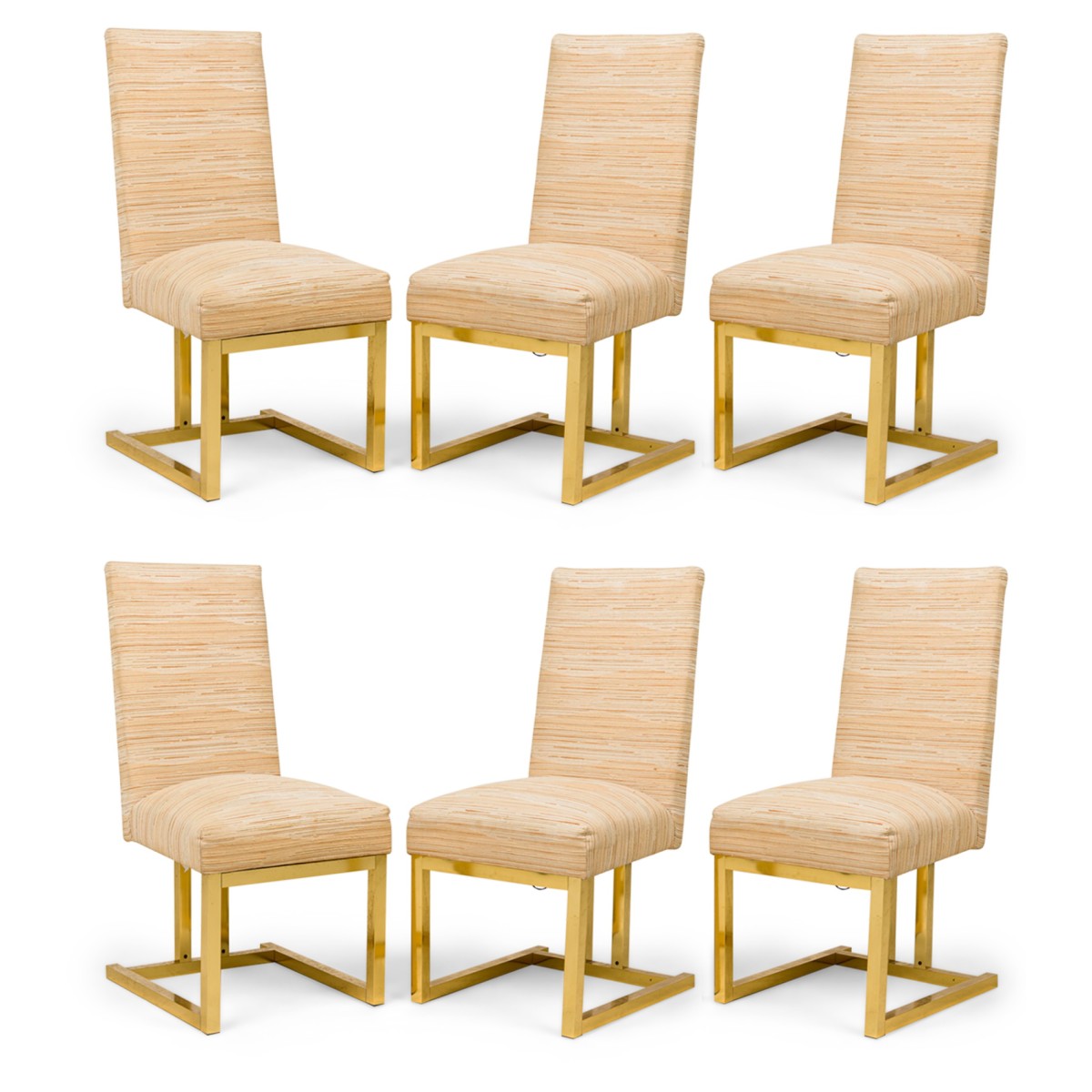 Set of 6 dia mid century american dining side chairs in textured stripe upholstery