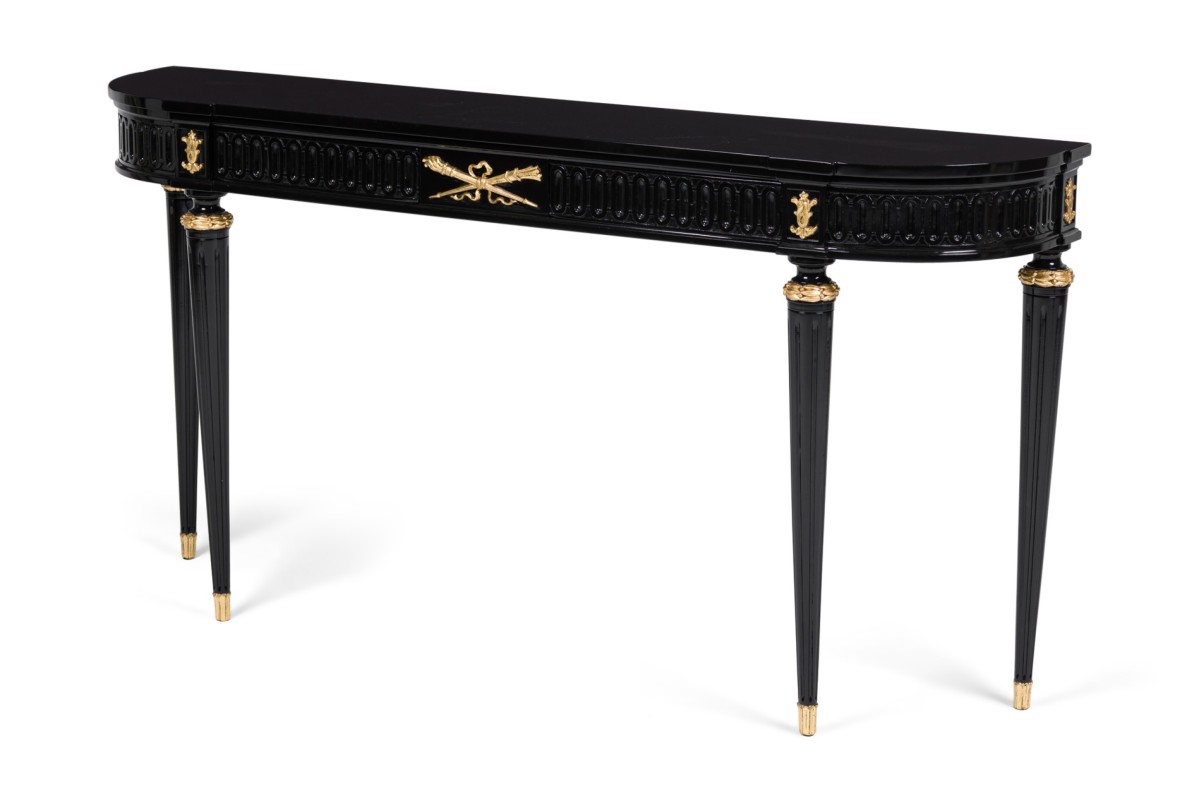 Maison jansen french mid century carved wood and white marble console table