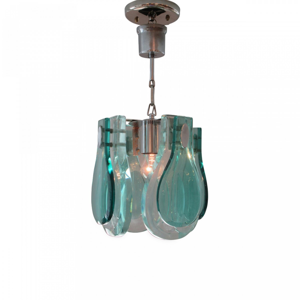 Italian modern glass and polished nickel chandelier max ingrand fontana arte