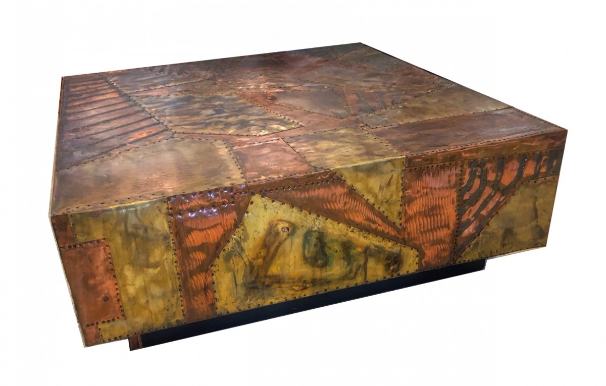 American Mid Century modern copper and brass patchwork coffee table paul evans
