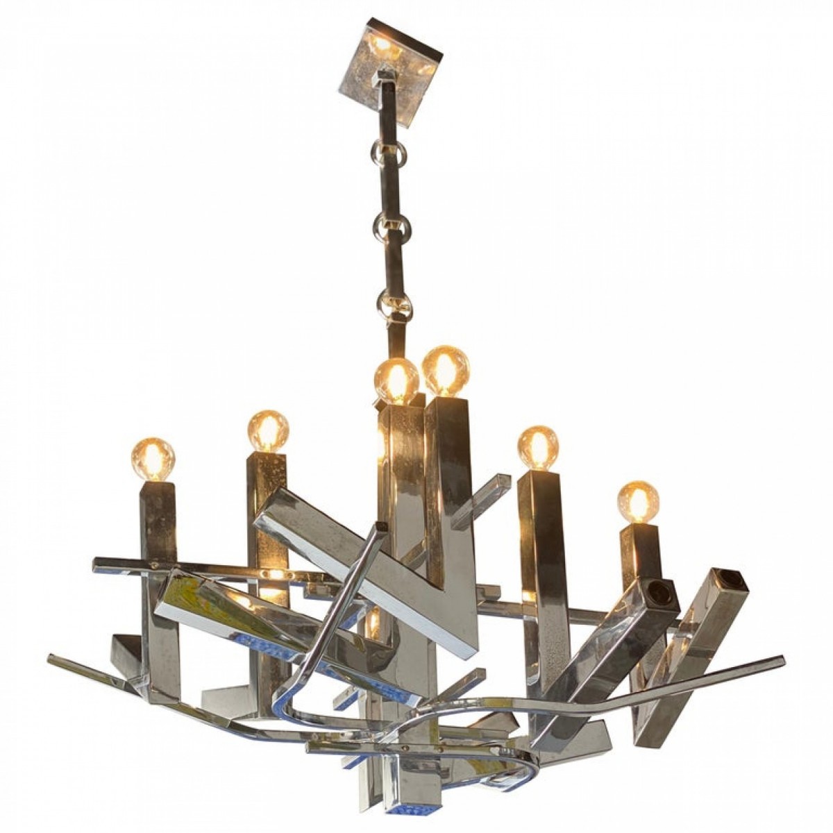 Italian modern polished chrome 12 light chandelier sciolari