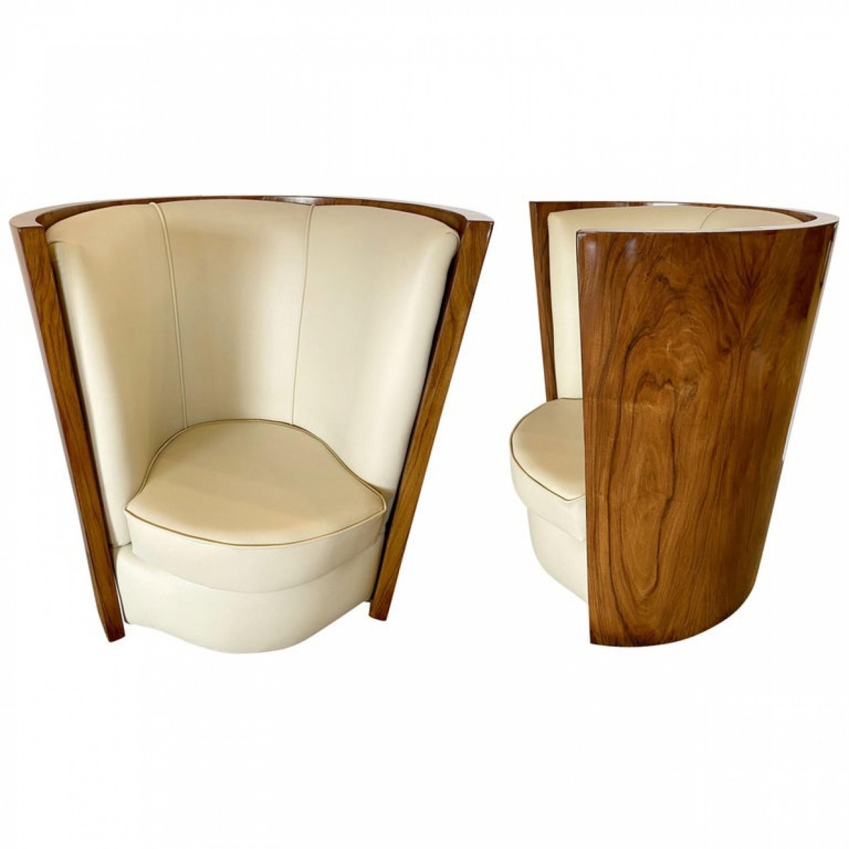 Fine pair of italian late art deco palisander demilune club chairs