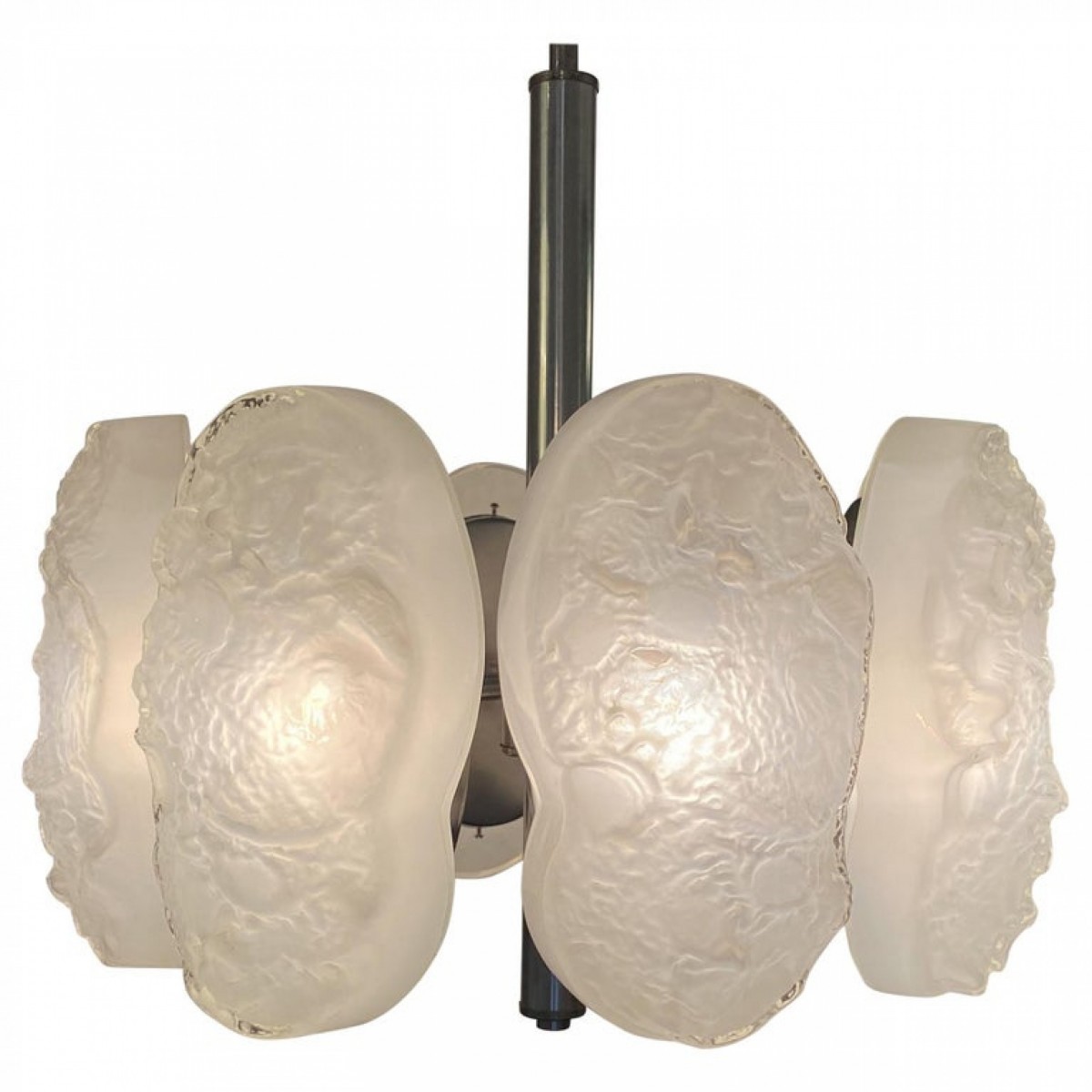 Italian modern nickel and hand blown glass 6 arm chandelier mazzega