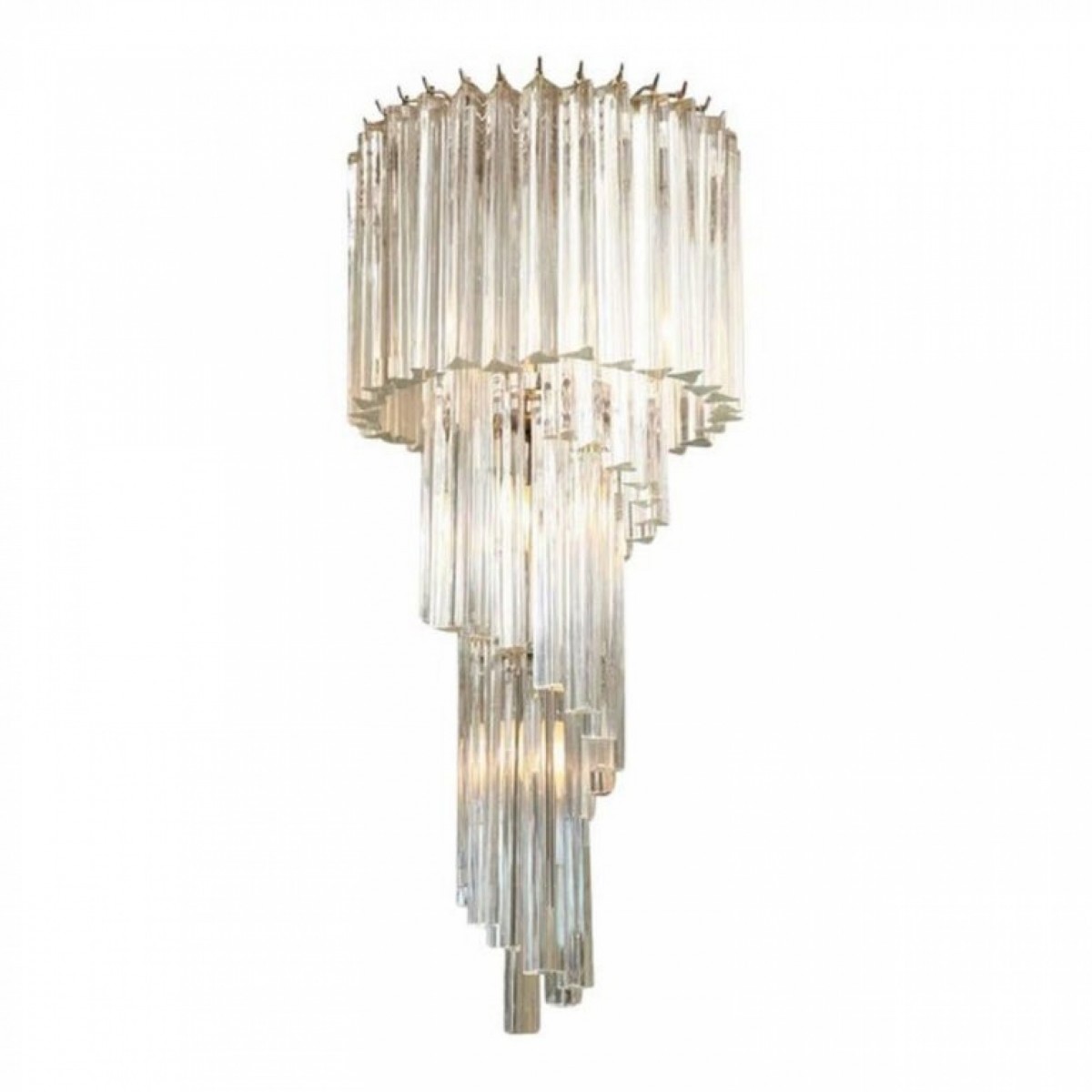 Italian modern tiered prism venini nickel crystal chandelier 1960s