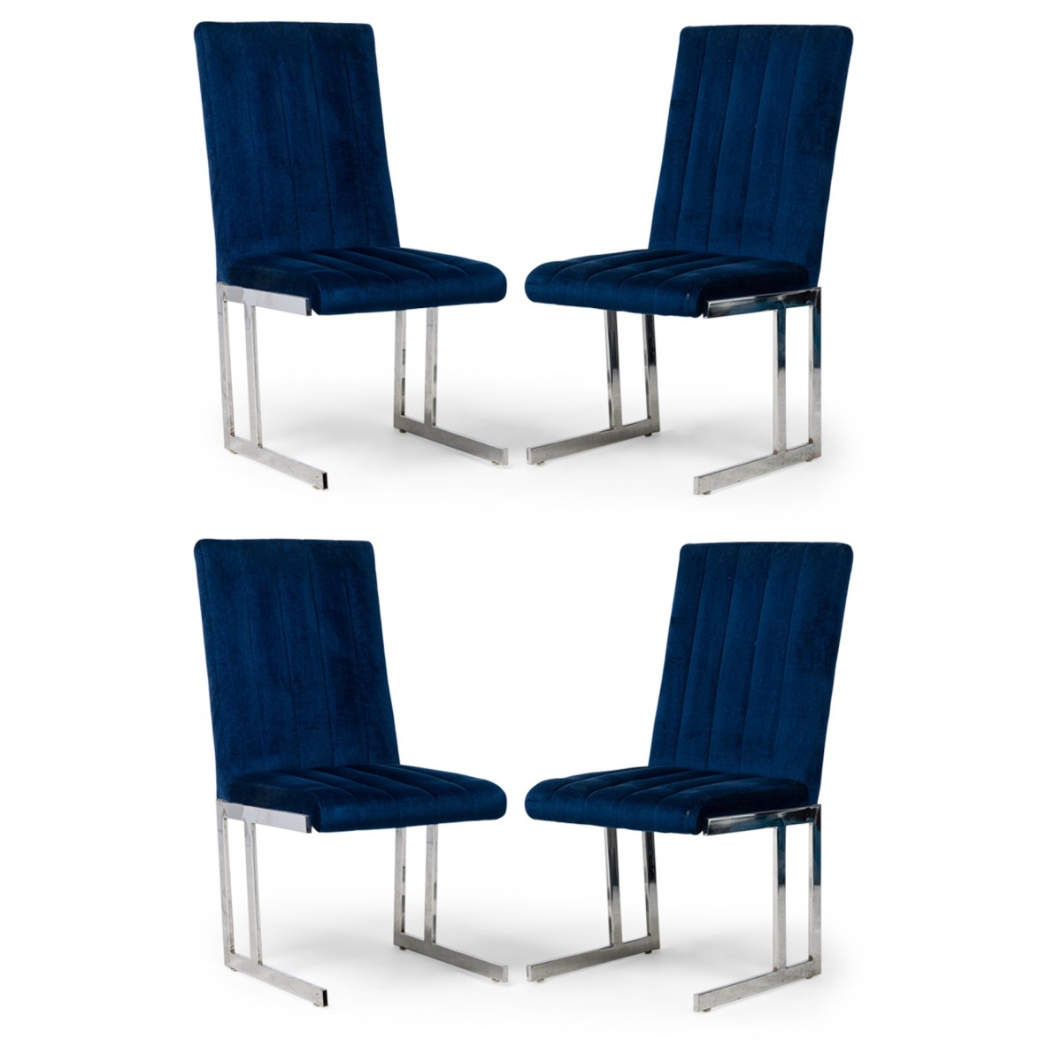 Four mid century modern polished chrome dining chairs milo baughman