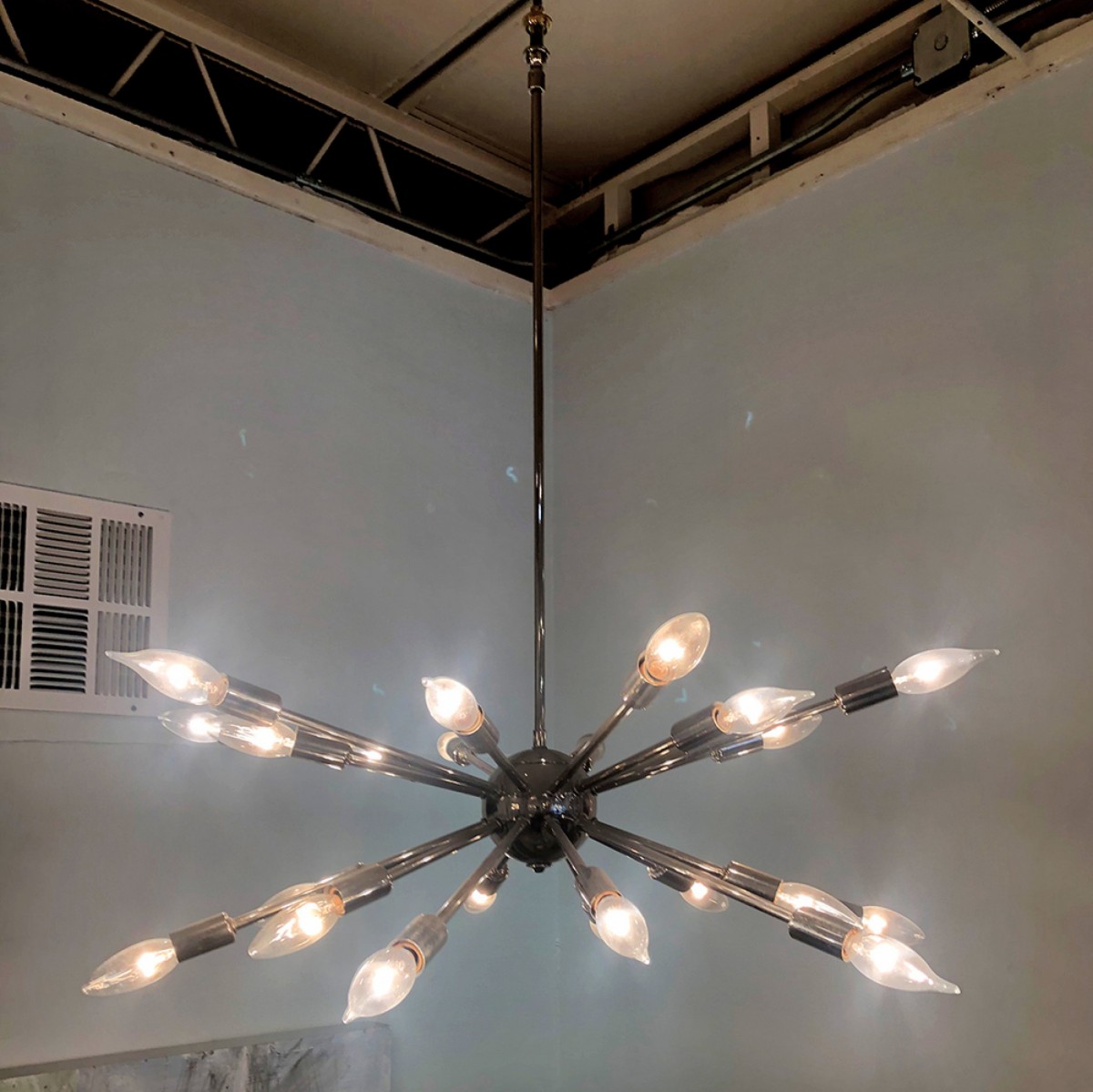 Italian Mid Century modern chrome sputnik chandelier