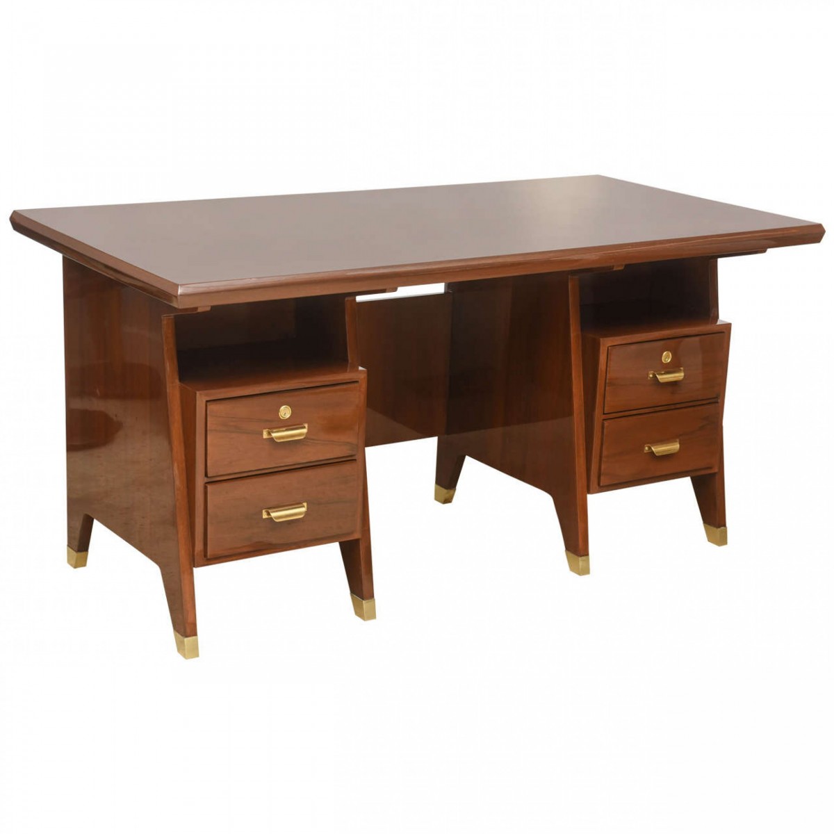 Italian modern walnut and brass executive desk gio ponti