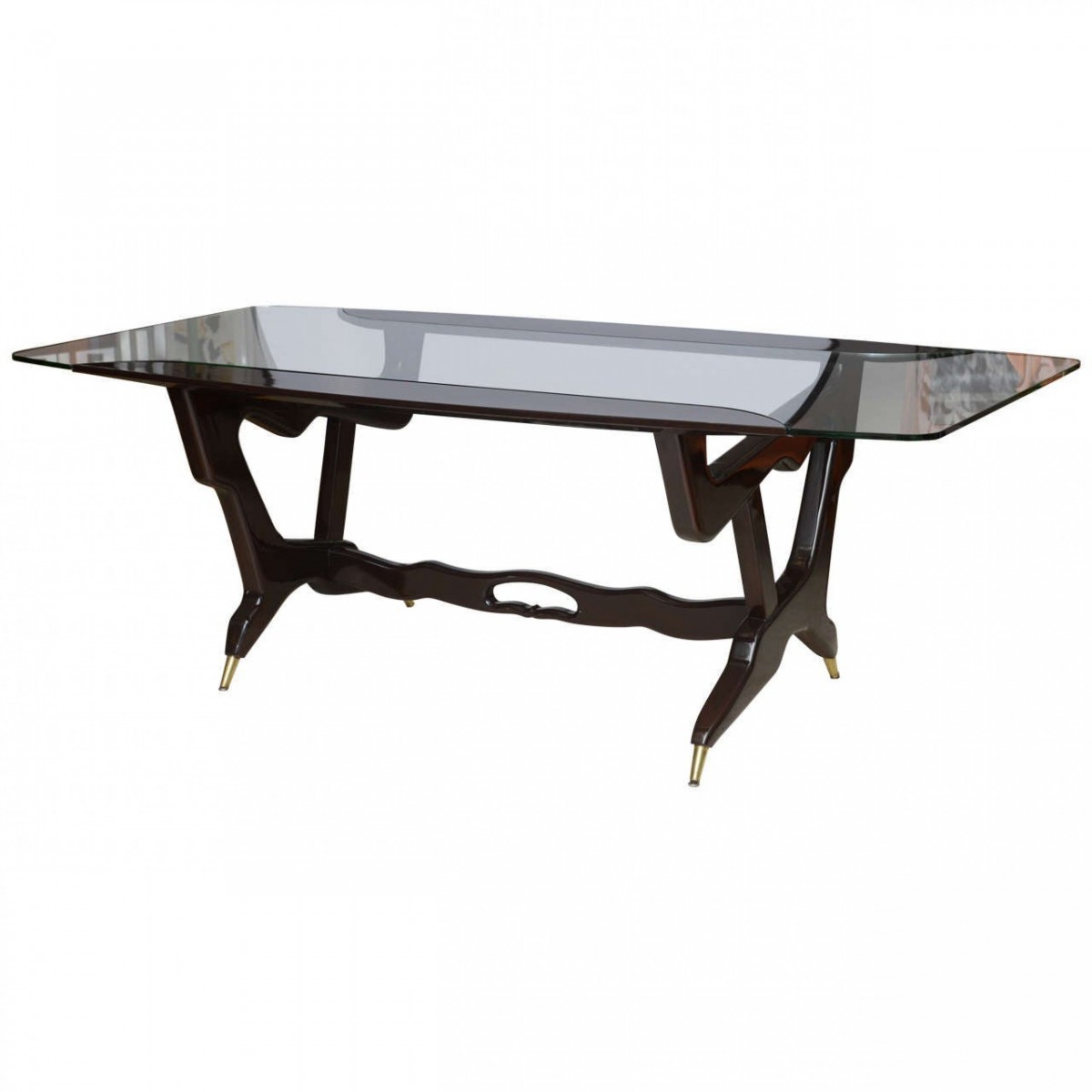 Rare italian modern dark walnut and brass writingcentre table gian casè