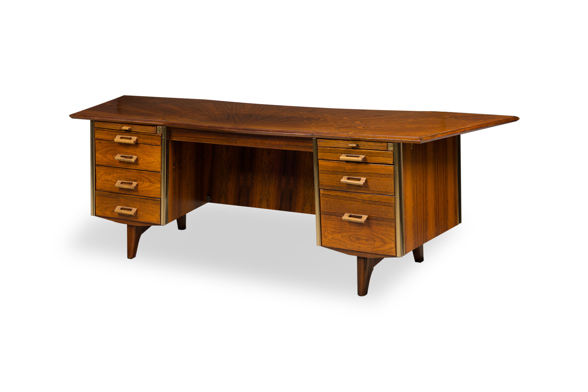 French modern palisander brass leather trimmed executive desk maison raphael