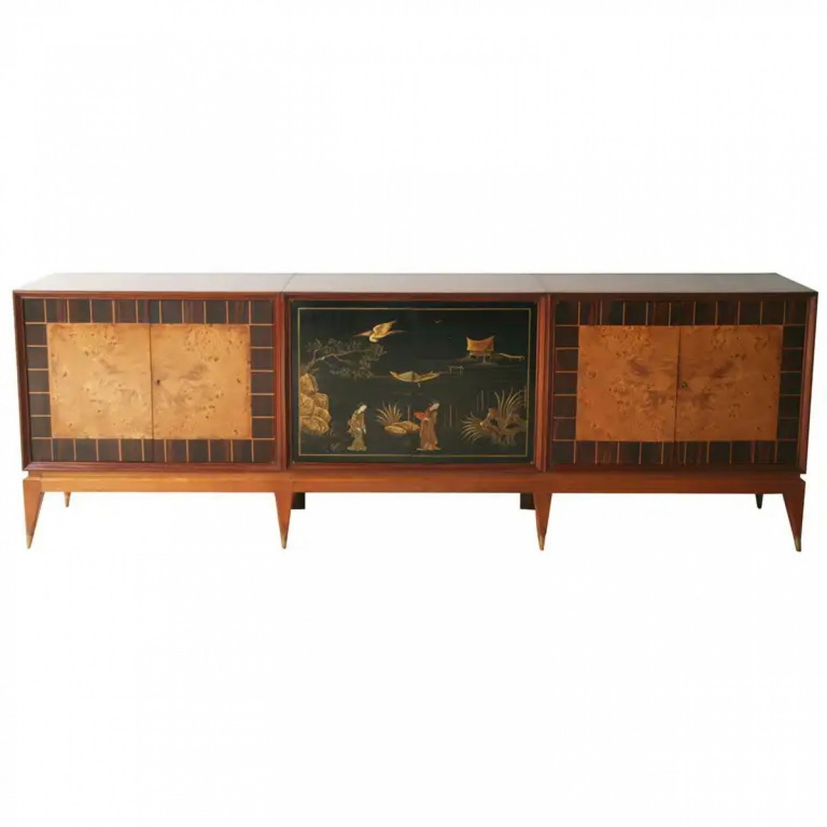 Superb italian six door mixed wood and chinoiserie buffet