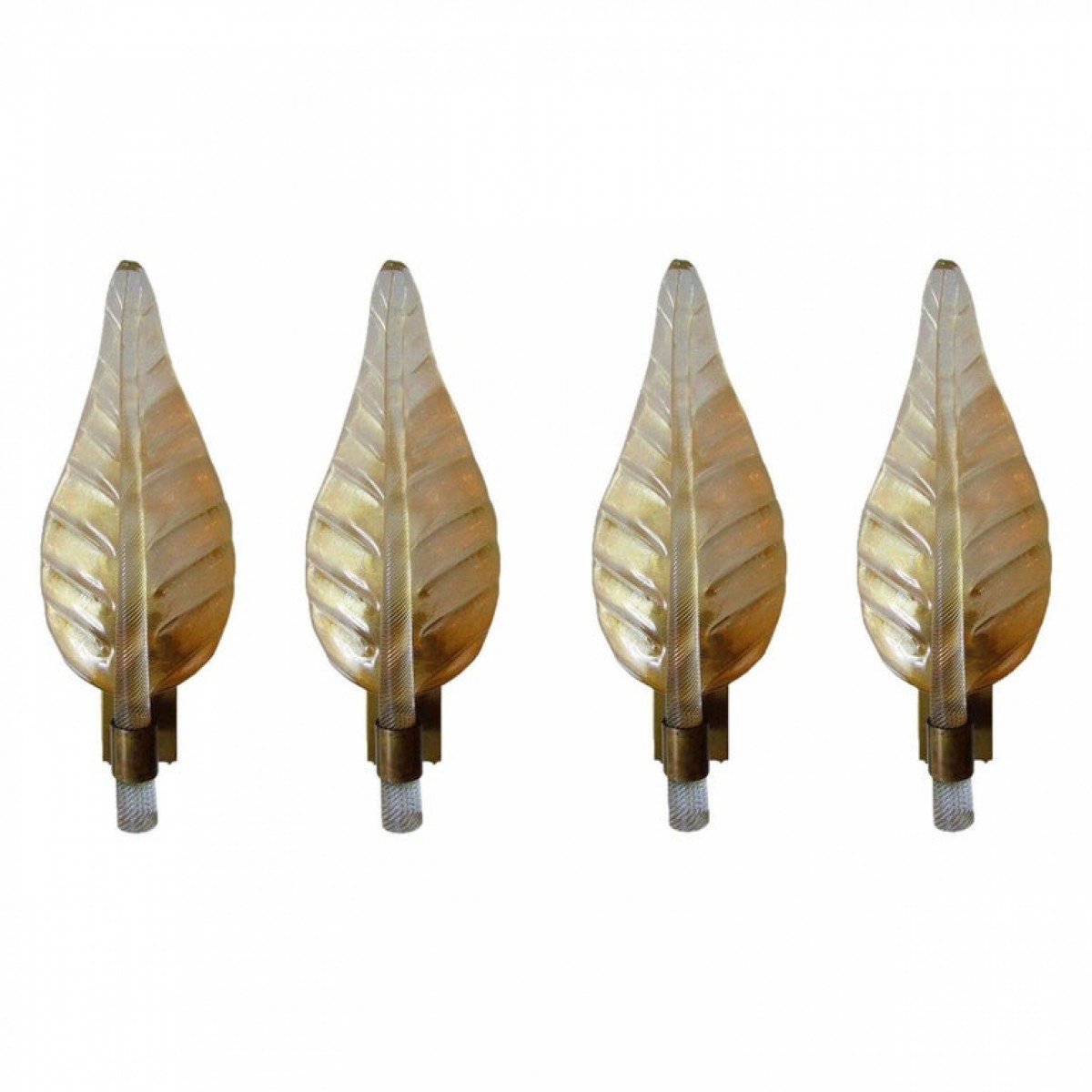 Pair of 4 large italian gold dusted glass bronze leaf sconces barovier toso