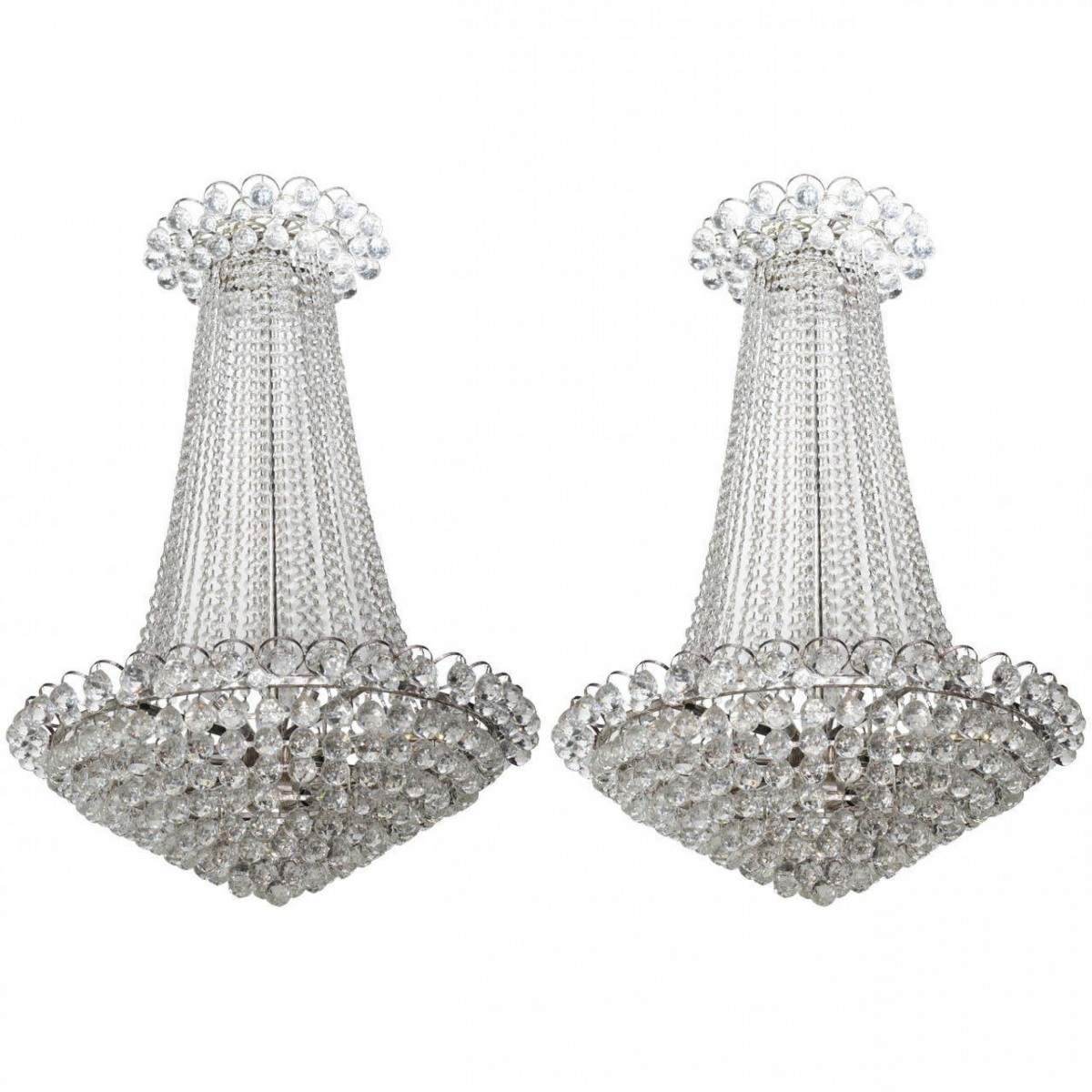 Pair of crystal and chrome chandeliers