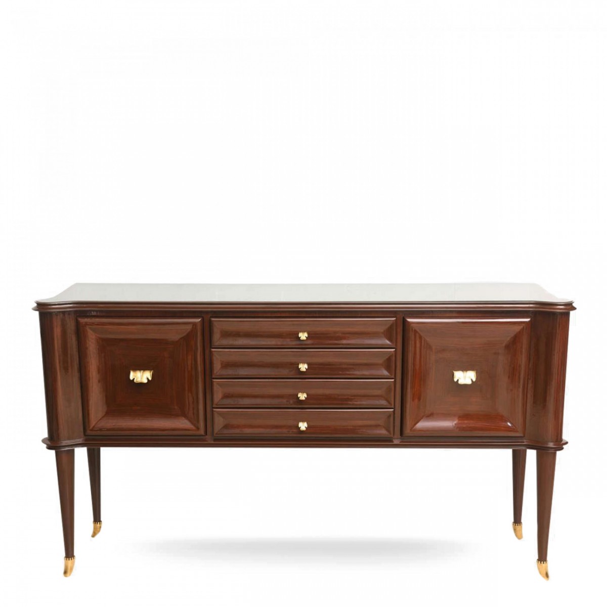 Italian modern mahogany brass and glass sideboard or buffet paolo buffa
