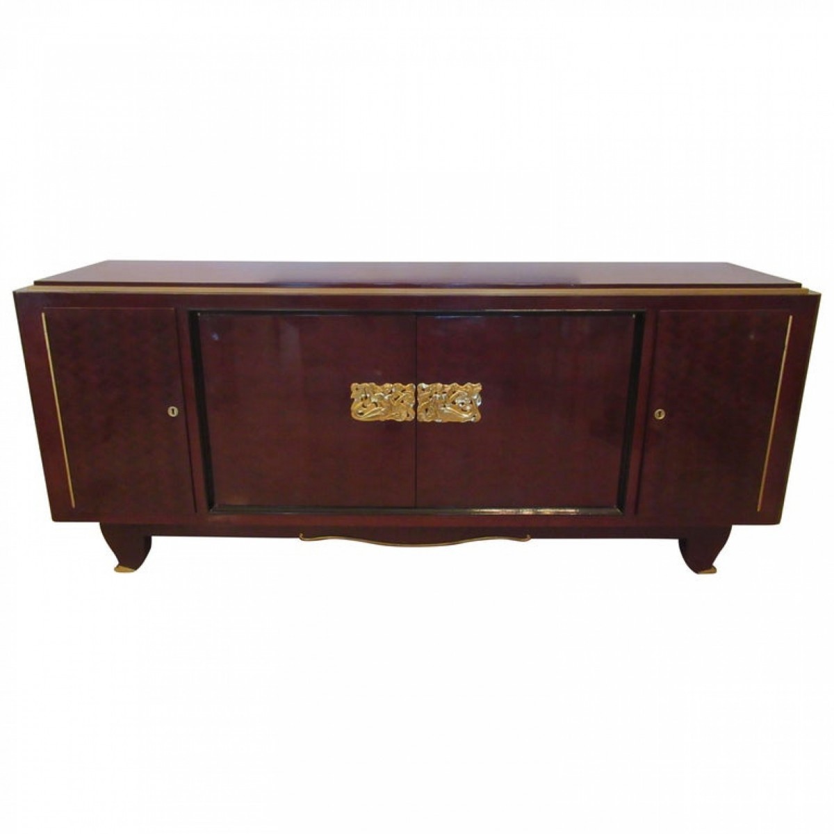 Fine art deco mahogany and bronze mounted credenza attributed to jules leleu