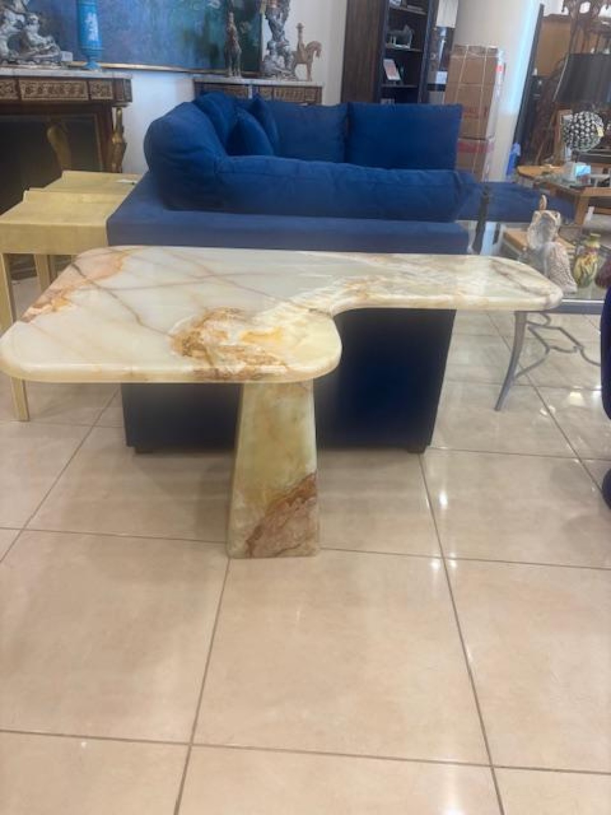 Italian modern onyx center tablepair of corner consoles attributed to borsani