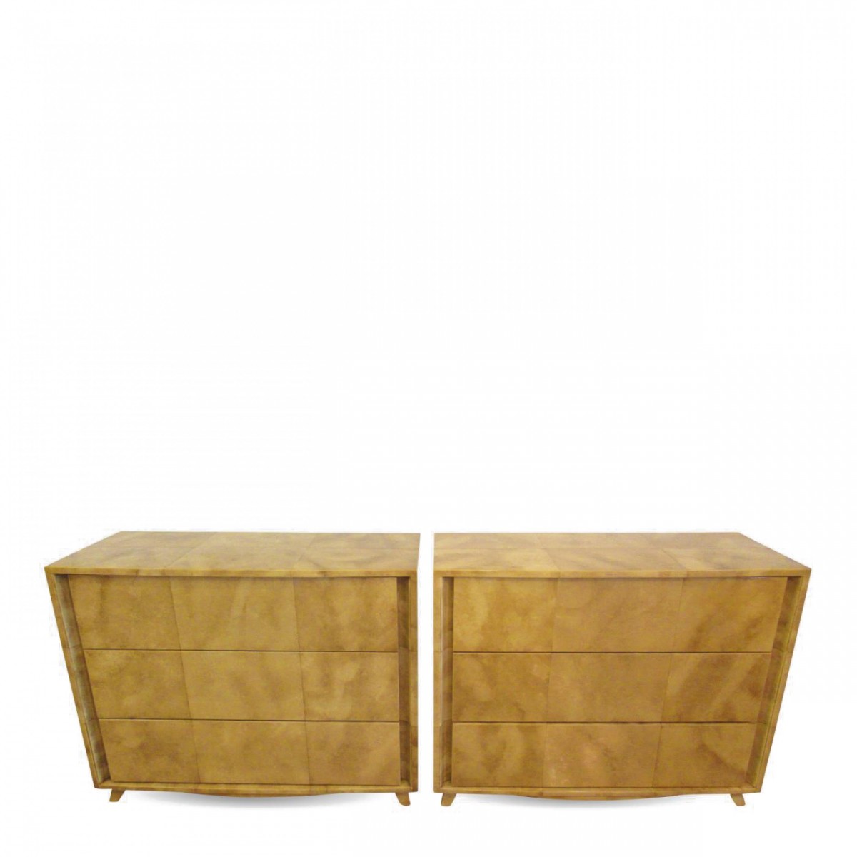 Pair of american modern parchment three drawer chests gilbert rohde