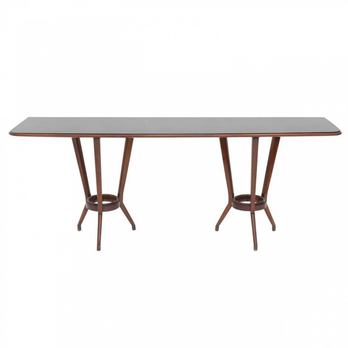 Italian modern mahogany brass and black glass console table guglielmo ulrich