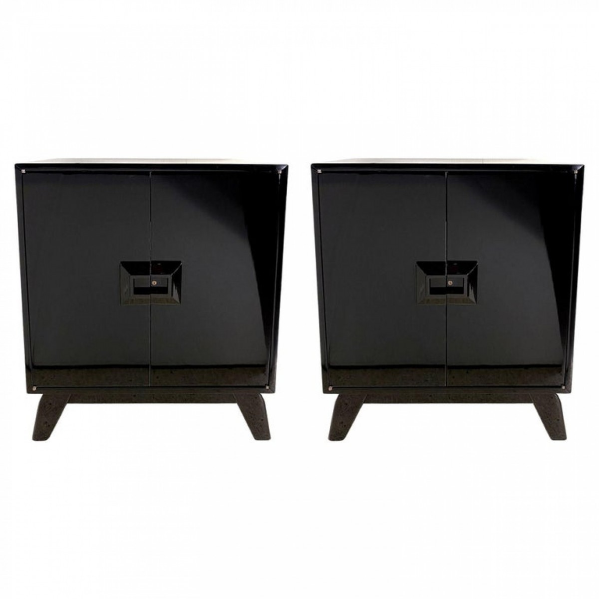 Pair of italian black lacquer modern cabinets