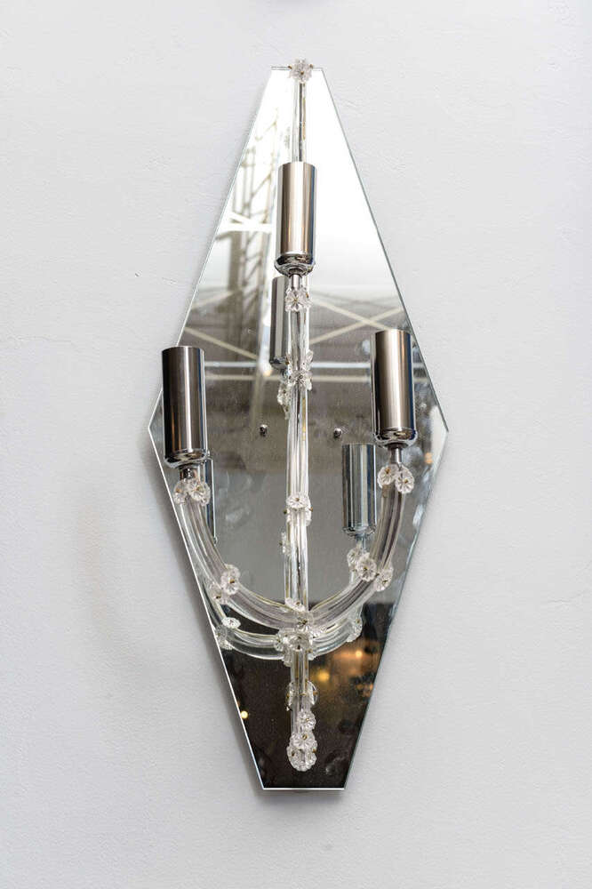 Large murano glass and mirror wall lights sconces italy 1950s