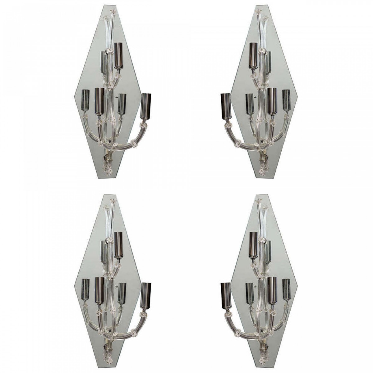 Set of four large murano glass and mirror wall lights sconces italy 1950s