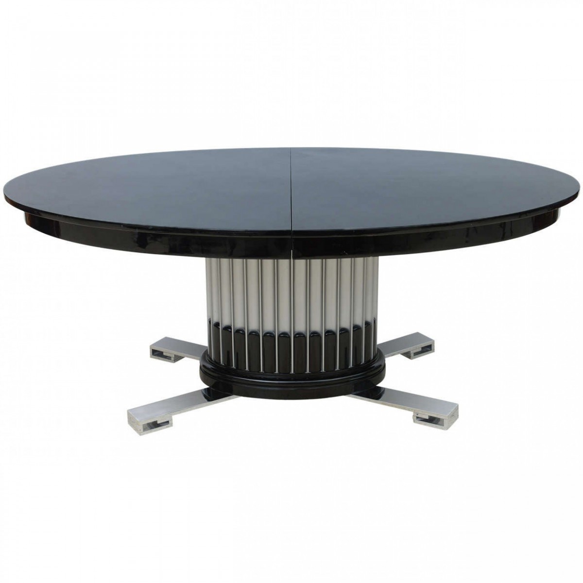 Black lacquered chrome and silver leaf extension dining table by paul frankl