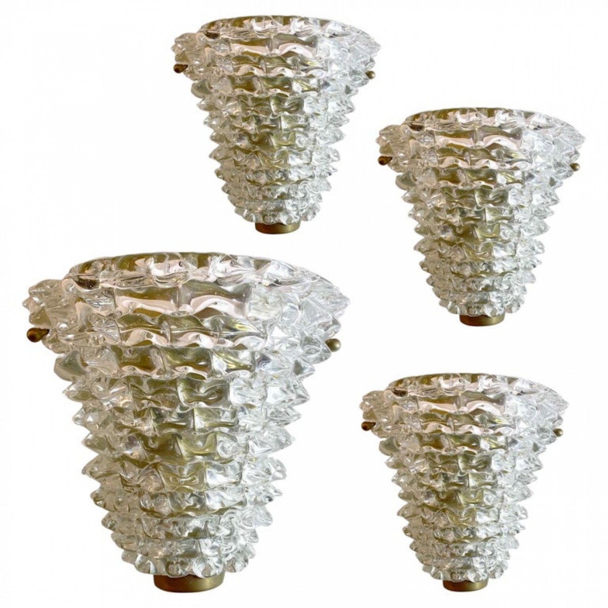 Set of four italian modern handblown glass wall lights sconces barovier toso 1940s