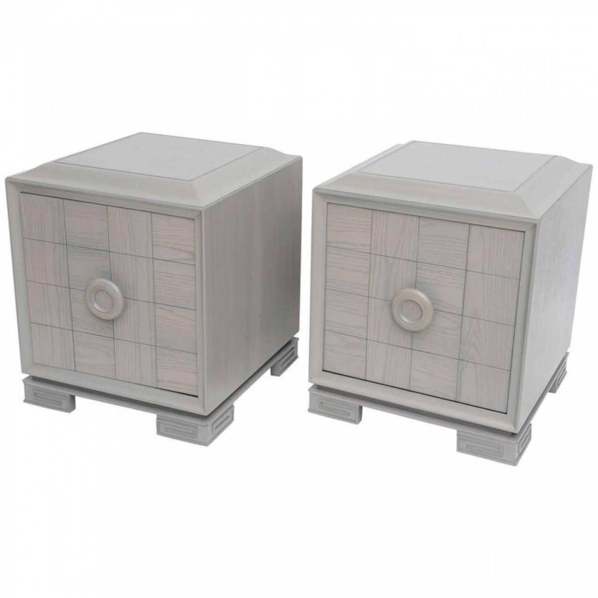 Pair of american modern cerused oak grey cabinets attributed to james mont