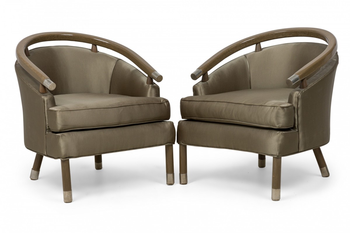 Pair of Mid Century romweber limed oak club chairs